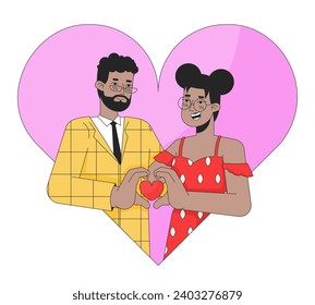 African american soulmates 14 february 2D linear illustration concept. Valentines amorous couple cartoon characters isolated on white. Romantic feelings metaphor abstract flat vector outline graphic