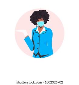 african american stewardess in uniform wearing face mask to prevent coronavirus pandemic covid-19 quarantine concept portrait vector illustration