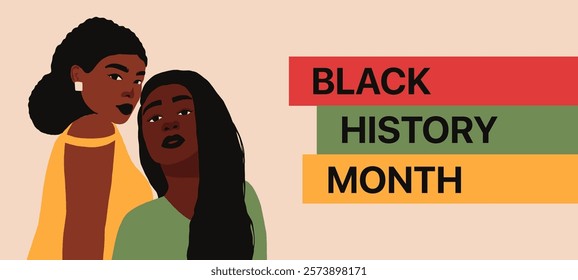 African American strong woman. Black history month freedom banner background. Poster label holiday concept template. Vector illustration poster