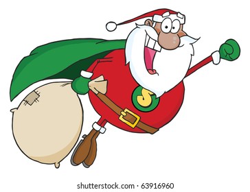 African American Super Santa Claus Fly