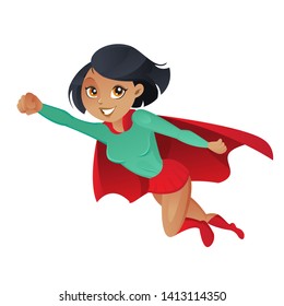 African American Superwoman Flying In The Air Isolated