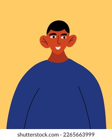 African american teen in long sleeve. Profile portrait of male cartoon character. The concept of tolerance for BLM. Flat vector illustration isolated on yellow background. 