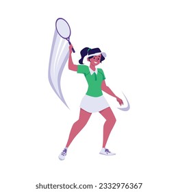 African american tennis player female character with racket, flat cartoon vector illustration isolated on white background. Tennis or Squash player woman character.