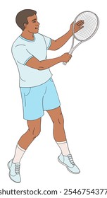 African American tennis player man in tennis uniform with tennis racket