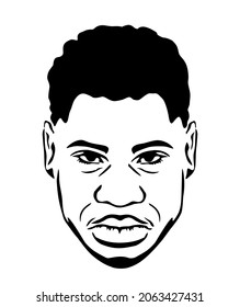 African American vector male face portrait silhouette with short puff curls hairstyle,beard.Man head stencil drawing illustration.Plotter laser cutting. DIY.T shirt print design.Cut.Wall sticker