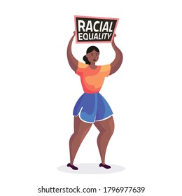 african american woman activist holding stop racism poster racial equality social justice stop discrimination concept full length vector illustration