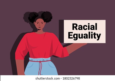 african american woman activist holding stop racism poster racial equality social justice stop discrimination concept portrait horizontal vector illustration