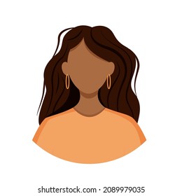 African American Woman Avatar With Glasses. Portrait Of A Young Girl. Vector Illustration Of A Face. No Face.