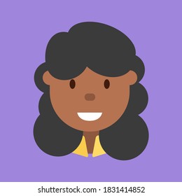 African american woman avatar, profile icon of afro female. Smiling cartoon character of mix race for social network user icon design. Vector illustration