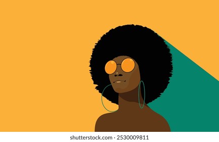 Mulher afro-americana. Menina negra com penteado afro, usando óculos escuros e brinco vetor retrato ilustração stock