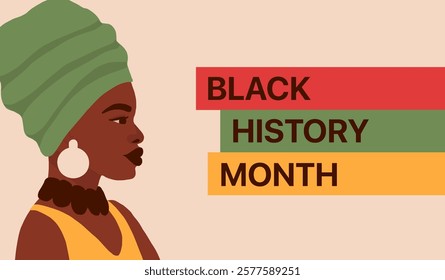 African American  woman. Black history month freedom banner background. Poster label holiday concept template. Vector illustration poster