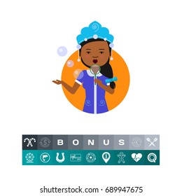 African American woman blowing bubbles