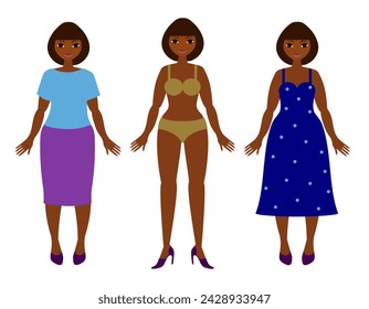 African American woman character for your scenes. Body positivity.  Flat vector illustration.