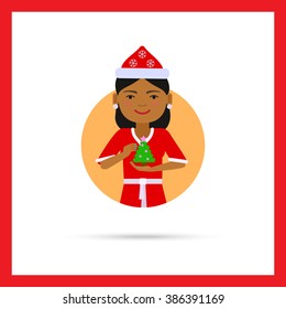 African American woman with Christmas tree