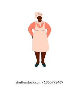 African American Woman Cook, Professional Kitchener Character in Uniform Standing Vector Illustration