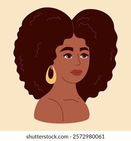 African American woman with curly hairstyle. Female ethnicity portrait avatar. Flat Vector illustration