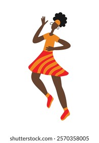 African American woman dancing and celebrating. Stylized simple hand drawn illustration