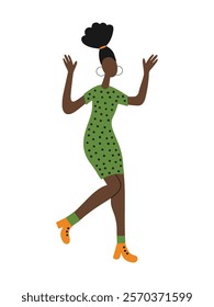 African American woman dancing and celebrating. Stylized simple hand drawn illustration