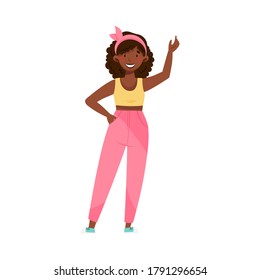 African American Woman with Dark Hair and Summer Clothing Standing and Waving Hand Vector Illustration