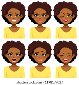 African American woman with different face expressions