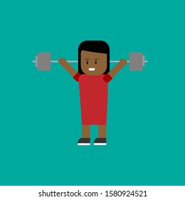 African American woman exercising in gym with dumbbell, vector