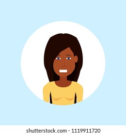 african american woman face happy lady portrait on blue background, female avatar flat vector illustration