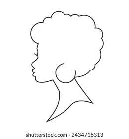 African American woman face lone icon  profile hair curly. Logo beauty women silhouette with fashion curly afro hair style concept, vector illustration in modern flat sign