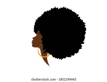 African American Woman Face Profile Hair Curly. Logo Beauty Women Silhouette With Fashion Curly Afro Hair Style Concept, Vector Isolated On White Background