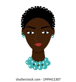 African American woman face. Social media avatar. Flat Vector illustration