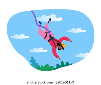 African American Woman Falling Down Bungee Jumping Extreme Sport Vector Illustration