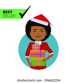 African American woman with gift boxes