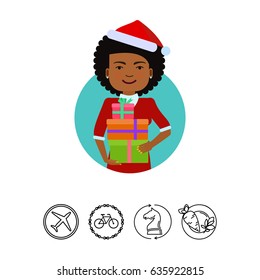 African American woman with gift boxes