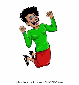 African American woman happy jumps