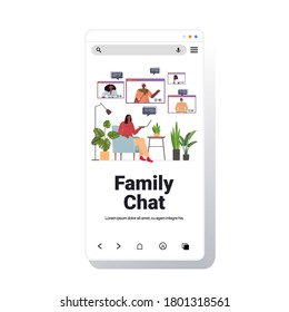 african american woman having virtual meeting with family members in web browser windows video call online communication concept smartphone screen copy space vector illustration