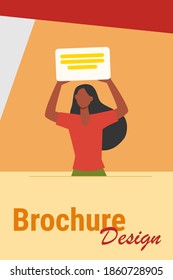 African American woman holding banner with text. Disagreement, information, attention flat vector illustration. Demonstration and position concept for banner, website design or landing web page