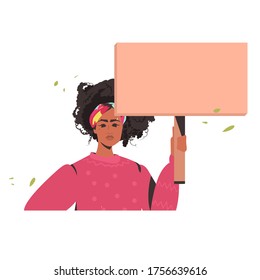 african american woman holding blank cardboard banner black lives matter campaign against racial discrimination of dark skin color social problems of racism portrait vector illustration