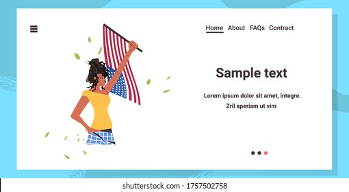 african american woman holding usa flag black lives matter campaign against racial discrimination support for equal rights of black people horizontal copy space portrait vector illustration
