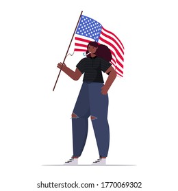 african american woman holding usa flag girl celebrating 4th of july independence day concept full length isolated vector illustration