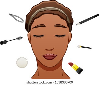 African american woman with make up tools