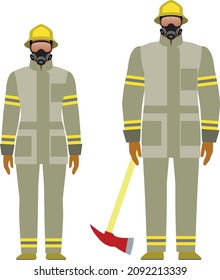 African American woman and man in a firefighter uniform. Flat vector illustration.
