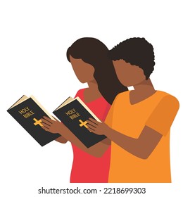 African American woman and man reading Holy Bible. Study Bible. Vector illustration.