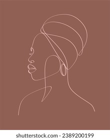 African American woman in modern abstract minimalist one line style.Boho style. Wall art