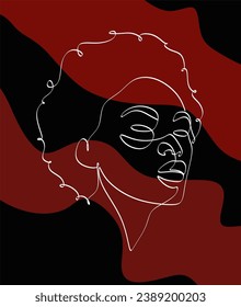 African American woman in modern abstract minimalist one line style.Boho style. Wall art