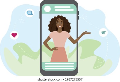 african american woman on social media. influencer concept