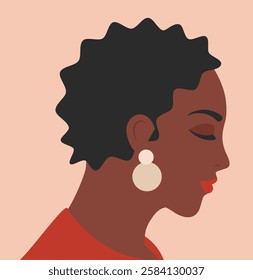 African american woman portrait in trendy minimal style. Black Female face profile. Brunette girl vector illustration, avatar for social media