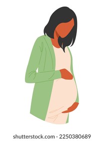 African American woman is pregnant. woman holding her belly concept of health, baby, pregnancy, woman theme. vector illustration. flat style.