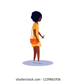 african american woman profile isolated using smartphone female cartoon character full length flat vector illustration