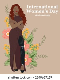 African american woman with prosthetic leg. International Women's Day 2023. Body positive concept. Embrace equity