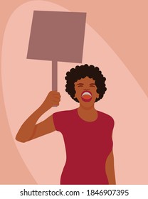 African american woman protester. Vector. Flat illustration.