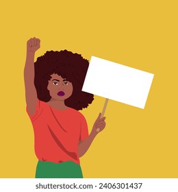 African american woman protesting. Black history month. Vector illustration